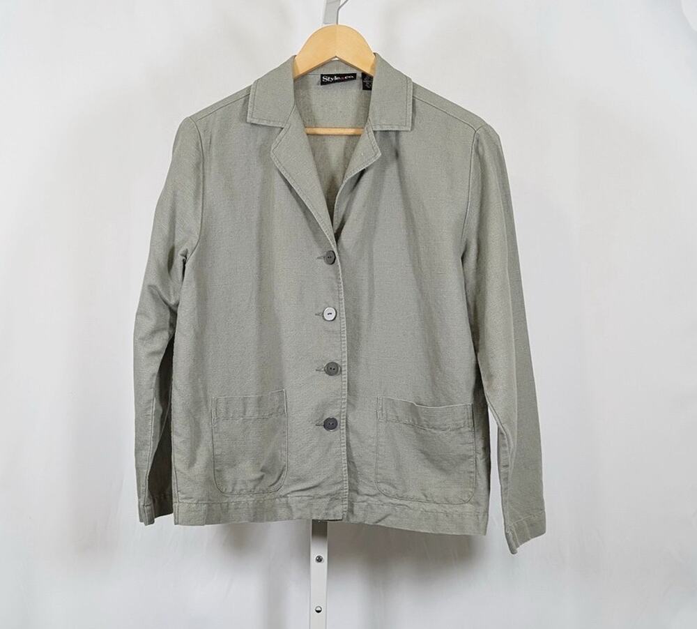 Vintage 90s Jacket Green Linen Cotton Shacket Women's Size S Style & Co
